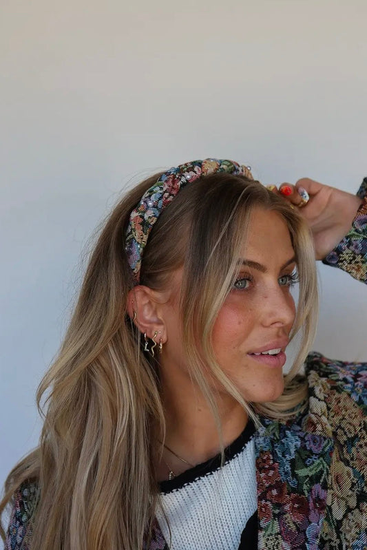 Floral Jacquard Braided Headband